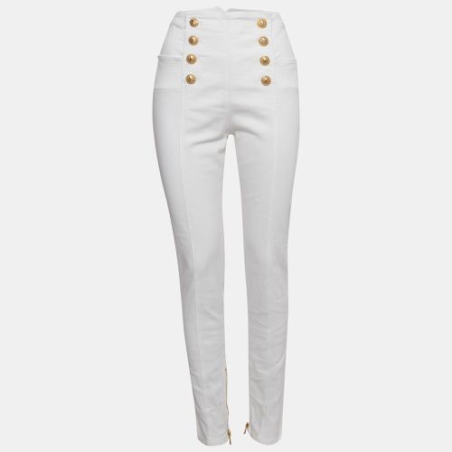 Denim Button Embellished High Waist Pants L - Balmain - Modalova