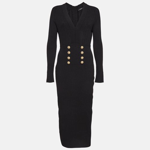 Pinhole Patterned Knit Zip-Up Full Sleeves Bodycon Dress L - Balmain - Modalova