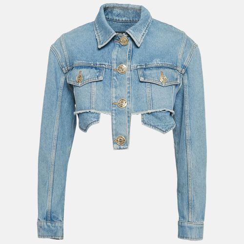 Distressed Denim Raw Edge Crop Jacket S - Balmain - Modalova