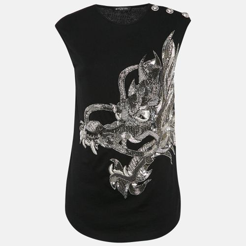 Dragon Embellished Cotton Knit Sleeveless Top M - Balmain - Modalova