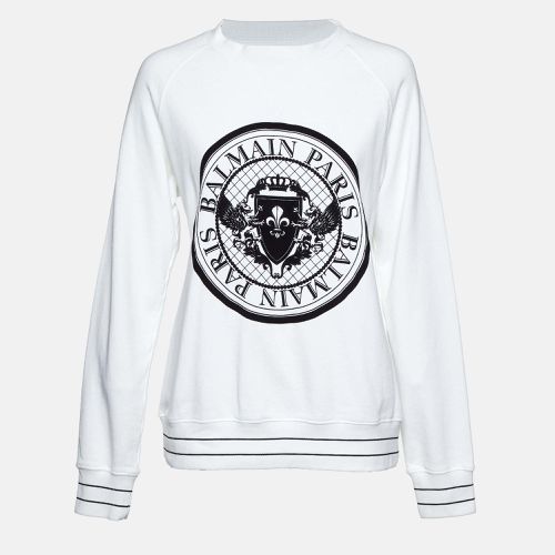 Logo Flock Print Cotton Sweatshirt M - Balmain - Modalova