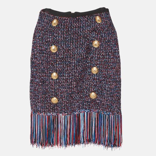 Knit Button Detail Fringed Mini Skirt M - Balmain - Modalova