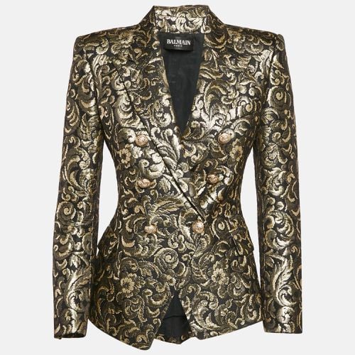 Gold Brocade Double Breasted Blazer M - Balmain - Modalova