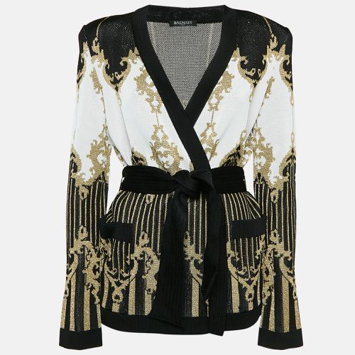 Patterned Lurex Knit Belted Cardigan L - Balmain - Modalova