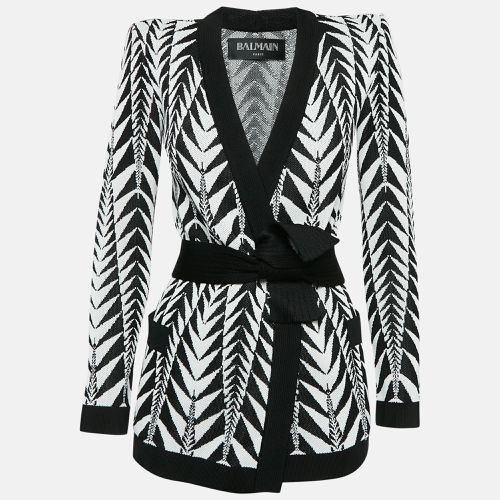 Black Patterned Knit Belted Cardigan S - Balmain - Modalova