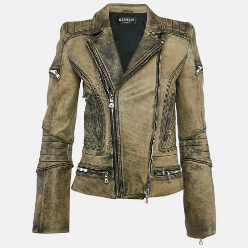 Leather Zip Up Jacket S - Balmain - Modalova