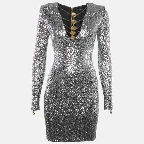 Sequin Metal Detail V-Neck Mini Dress S - Balmain - Modalova