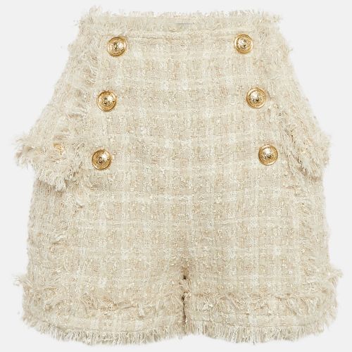 Off- Tweed Gold Tone Button Detail Shorts M - Balmain - Modalova