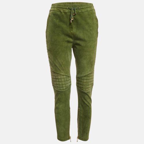 Olive Suede Quilt Detail Pants M - Balmain - Modalova