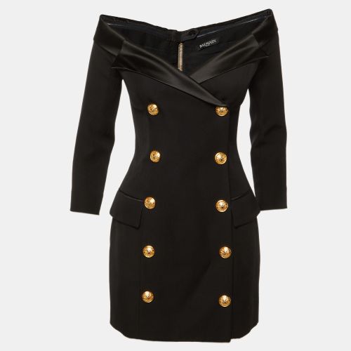 Wool Double Breasted Off-The-Shoulder Dress M - Balmain - Modalova
