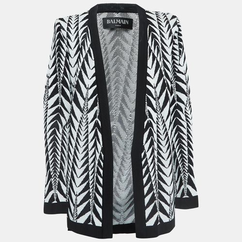 White Patterned Knit Open Front Cardigan L - Balmain - Modalova