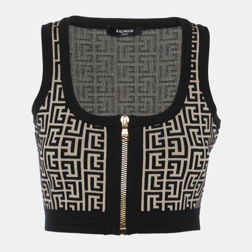 Beige Wool jacquard Knit Crank Top S - Balmain - Modalova
