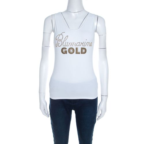 And Gold Embellished Stretch Cotton Sleeveless Top - Blumarine - Modalova