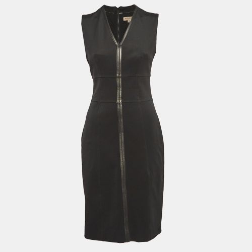 Leather Trim Stretch Knit Sheath Dress L - Burberry London - Modalova