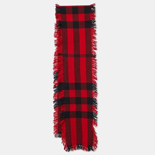 Black/ Gaint Check Wool Fringed Scarf - Burberry - Modalova