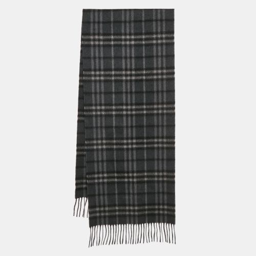 Dark Checked Cashmere Fringed Stole - Burberry - Modalova