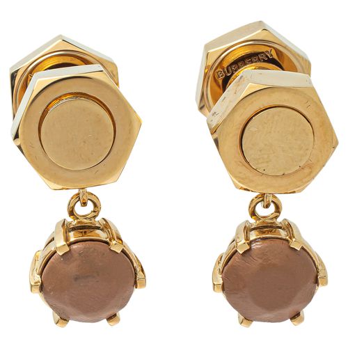 Gold Plated Leather Inlay Nut & Bolt Drop Earrings - Burberry - Modalova