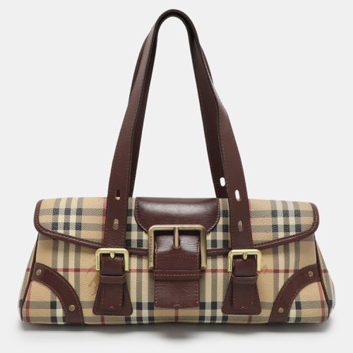 Beige Haymarket Check Coated Canvas and Leather Buckle Flap Satchel - Burberry - Modalova