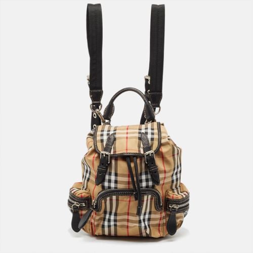 Black Leather House Check Nylon and Leather Rucksack Backpack - Burberry - Modalova