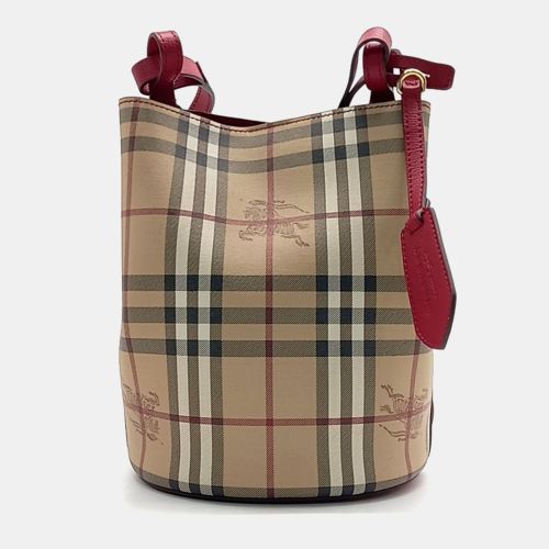 Multicolor Coated Canvas and Leather Multicolor Haymarket Bucket Crossbody Bag - Burberry - Modalova