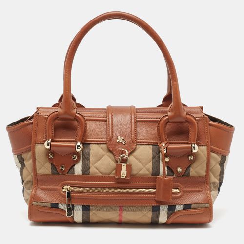 Beige Quilted House Check Canvas and Leather Manor Bag - Burberry - Modalova