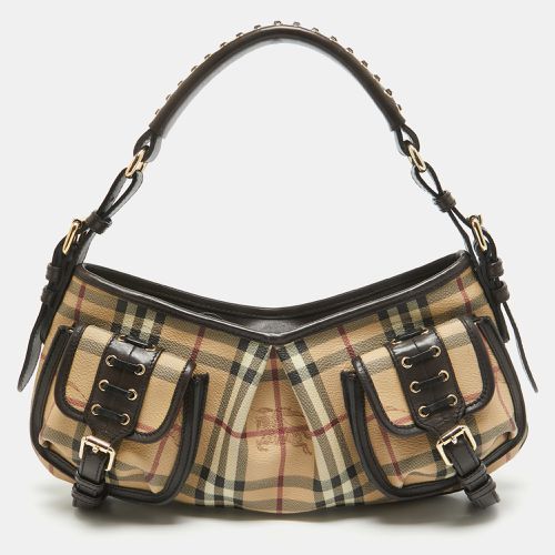 Beige Haymarket Check PVC and Leather Stitch Detail Hobo - Burberry - Modalova