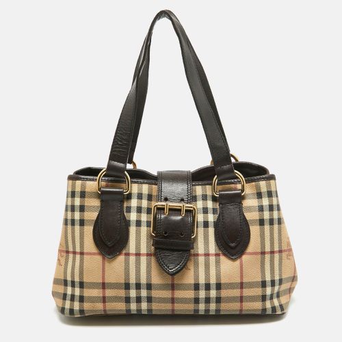 Brown Haymarket PVC and Leather Buckle Flap Tote - Burberry - Modalova