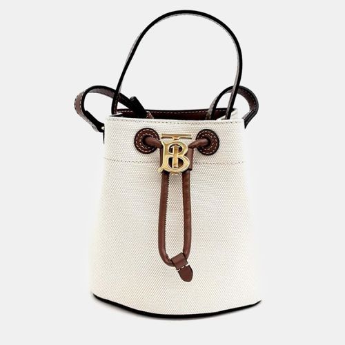 Neutral Canvas and Leather Mini TB Bucket Bag - Burberry - Modalova