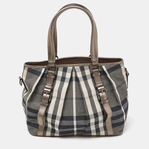 Beige Beat Check Lurex Fabric and Leather Northfield Tote - Burberry - Modalova