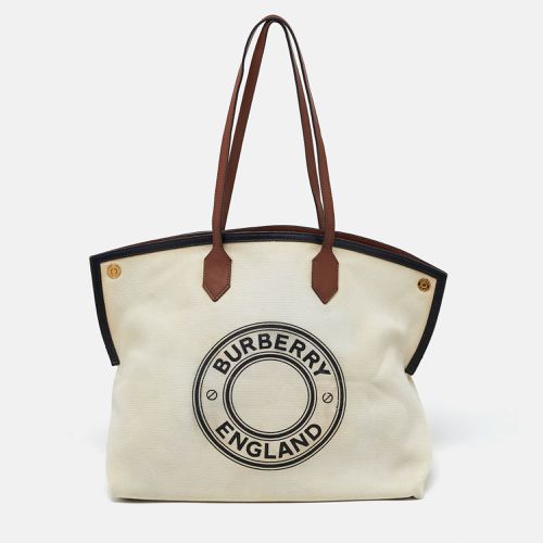 Tri Color Canvas and Leather Large Society Tote - Burberry - Modalova