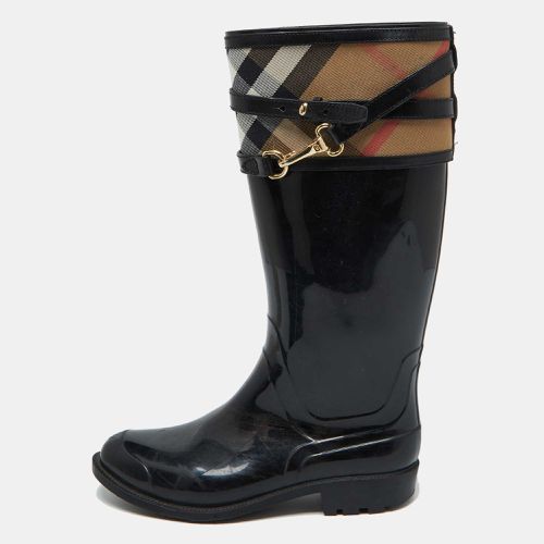 Beige Rubber and House Check Canvas Rain Boots Size 38 - Burberry - Modalova