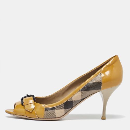 Tricolor Patent and Nova Check Canvas Peep Toe Pumps Size 40 - Burberry - Modalova