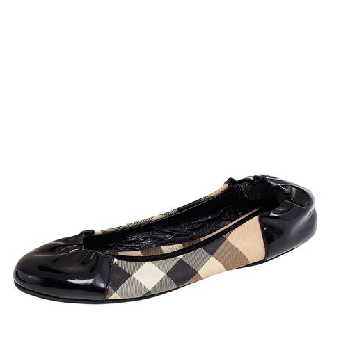 Patent Leather And Nova Check Coated Canvas Scrunch Ballet Flats Size 36 - Burberry - Modalova