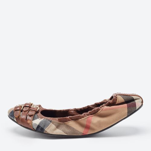 Tricolor Leather and House Check Canvas Buckle Detail Scrunch Ballet Flats Size 38 - Burberry - Modalova