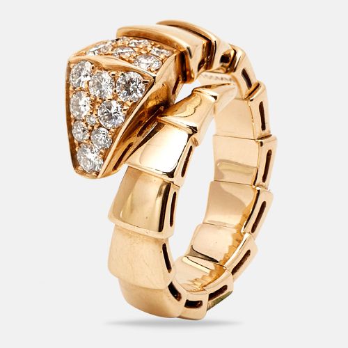 Serpenti Viper Diamond 18k Rose Ring SIze 51 - Bvlgari - Modalova