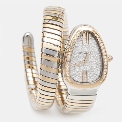 Diamond Paved 18K Rose Stainless Steel Serpenti Tubogas 103150 Women's Wristwatch 35 mm - Bvlgari - Modalova