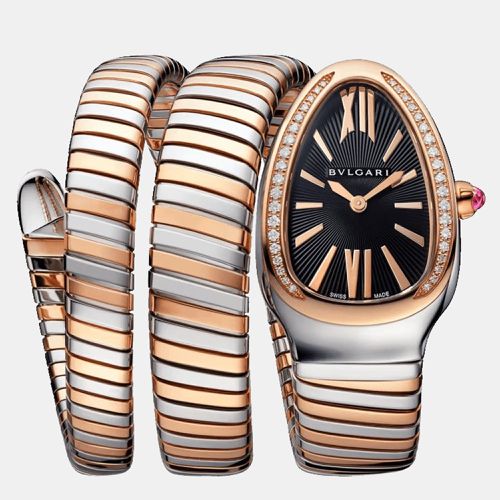 K Rose Gold Stainless Steel Diamond Serpenti Tubogas Women's Wristwatch 35 mm - Bvlgari - Modalova