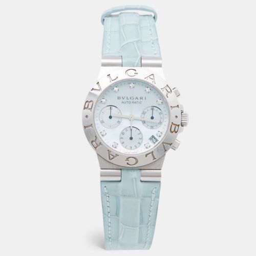 Mother Of Pearl Diamond Stainless Steel Alligator Leather Diagono CH 35 S AUTO Women's Wristwatch 35 mm - Bvlgari - Modalova