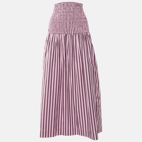 Striped Cotton Smocked Waist Maxi Skirt L - Ganni - Modalova