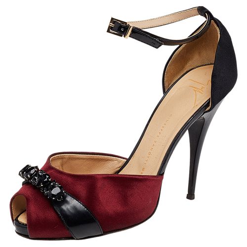 Burgundy Satin And Leather Slingback Sandals Size 38 - Giuseppe Zanotti - Modalova