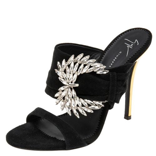 Suede Crystal Embellished Wing Buckle Slide Sandals Size 37.5 - Giuseppe Zanotti - Modalova