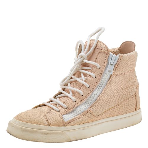 Peach Python Embossed Leather High Top Sneakers Size 36 - Giuseppe Zanotti - Modalova