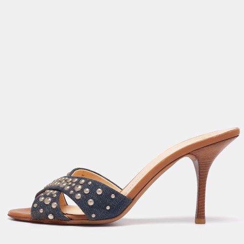 Denim and Tan Leather Studded Slide Sandals Size 40 - Giuseppe Zanotti - Modalova