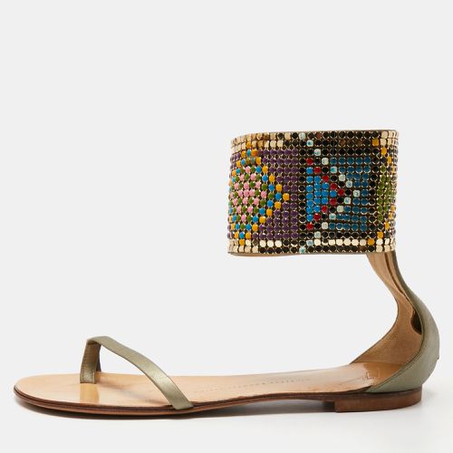 Leather Embellished Ankle Wrap Flat Sandals Size 38.5 - Giuseppe Zanotti - Modalova