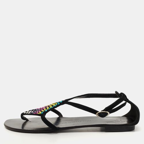 Suede Crystal Embellished Thong Flat Sandals Size 36 - Giuseppe Zanotti - Modalova