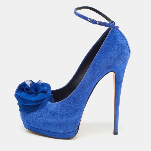 Suede Flower Applique Peep Toe Platform Ankle Strap Pumps Size 39 - Giuseppe Zanotti - Modalova