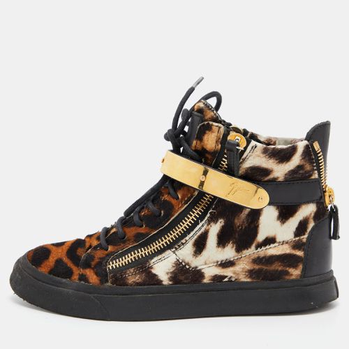 Brown/Black Leopard Print Calfhair Lace Up High Top Sneakers 37 - Giuseppe Zanotti - Modalova