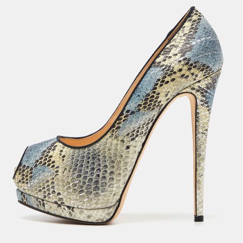 Tricolor Embossed Python Sharon Peep Toe Pumps Size 38 - Giuseppe Zanotti - Modalova