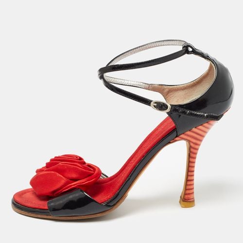 Red Patent Leather and Satin Rose Applique Sandals Size 37.5 - Giuseppe Zanotti - Modalova