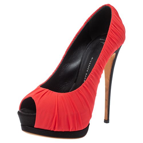 Ruched Silk Peep Toe Platform Pumps Size 37.5 - Giuseppe Zanotti - Modalova